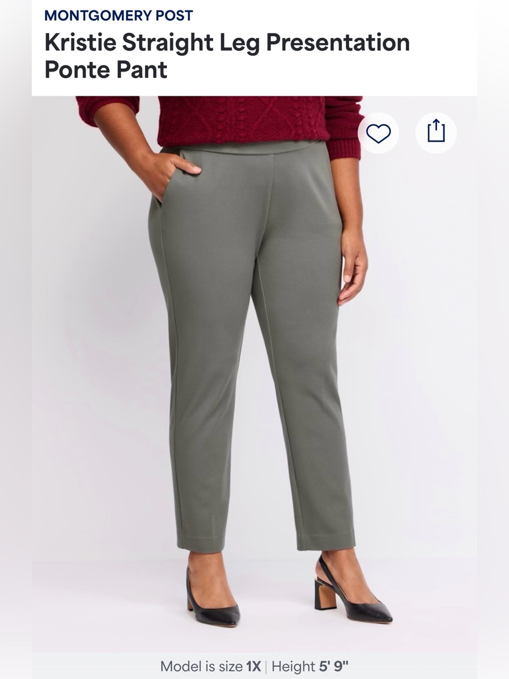 Montgomery Post Gray Pull-On Slim Ankle Pants 2X Stretch Ponte